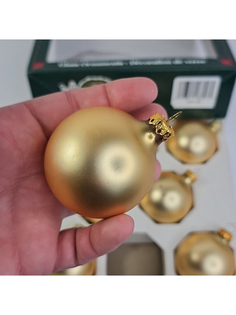 Hudson Bay Co Vintage Glass Christmas Ornaments Rauch USA 8pcs Gold With Box VTG - Picture 5 of 12